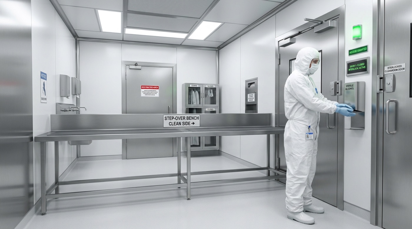 Sterile cleanroom gowning airlock